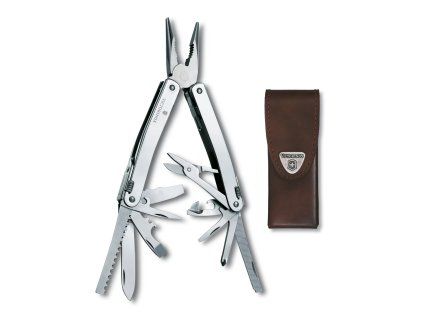 Kleště SWISS TOOL SPIRIT X, stříbrné, kožené pouzdro