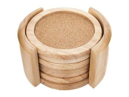 podtácek d9,5cm, 6ks, stojan, gumov.dřevo/korek
