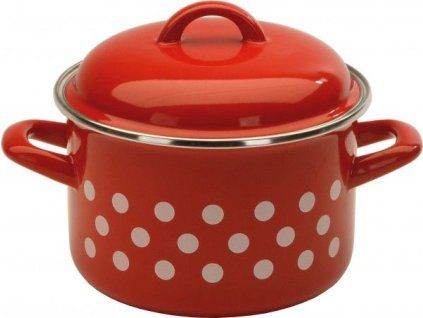 hrnec+PO d20 (4,0l) červ., bílý puntík, smalt