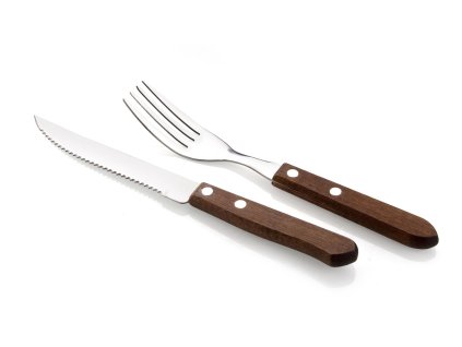 příbor steakový BBQ (6+6ks) nerez, dřev.rukojeť tm.
