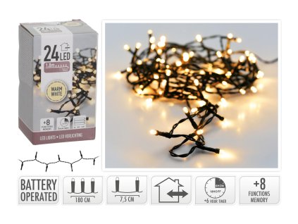 osvětlení vánoční  1,8m 24LED teplá BÍ, 8 funkcí s časovačem 35 22066