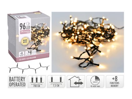 osvětlení vánoční  7m  96LED teplá BÍ, 8 funkcí, ZE IP44 35 22067