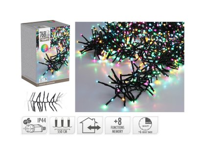 osvětlení vánoční  5,6m 768LED duhová (MO, ORANŽ, RŮŽ), 8 funkcí 35 22385