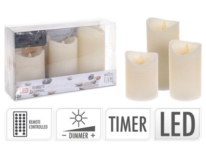 svíčka LED PLAMEN,dálk.ovl.,stmívání,časovač,SL.KOST (3ks) 35 22491