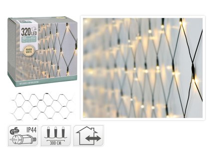 osvětlení vánoční  1,5x3m 320LED teplá BÍ, SÍŤ 35 22495