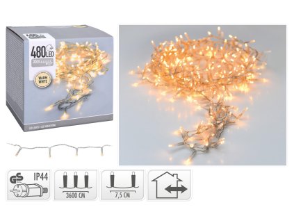 osvětlení vánoční 36m 480LED teplá BÍ, TRA drát 35 22497