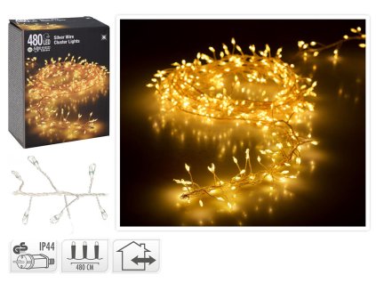 osvětlení vánoční  4,8m 480LED teplá BÍ, STŘ drát 35 22499