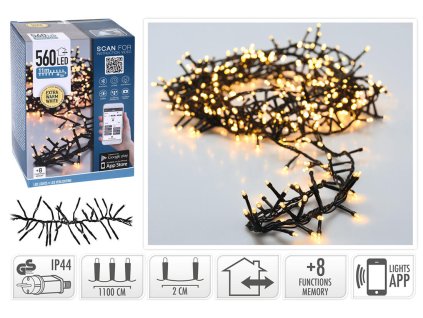 osvětlení vánoční 11m 560LED teplá BÍ, APP, 8 funkcí 35 22500