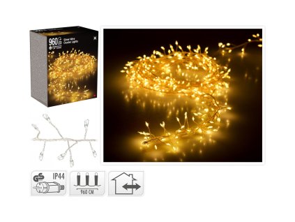 osvětlení vánoční  9,6m 960LED teplá BÍ, STŘ drát 35 22512