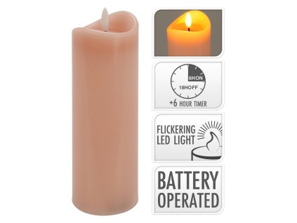 svíčka LED pr. 7x20cm, blikající plamen, časovač, RŮŽ 35 22771