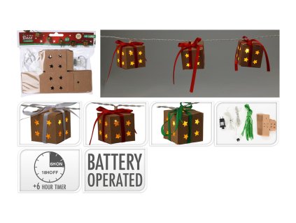 osvětlení vánoční  1,2m 10LED DÁRKOVÉ KRABIČKY 5cm, s časovačem, mix 35 23105