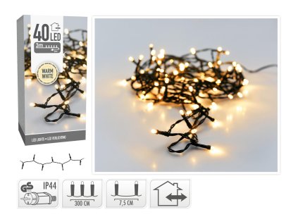 osvětlení vánoční  3m 40LED teplá BÍ, ZE IP44 35 23107