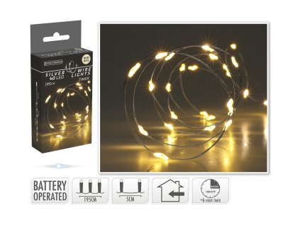 osvětlení vánoční  1,95m 40LED teplá BÍ, drát 35 23109
