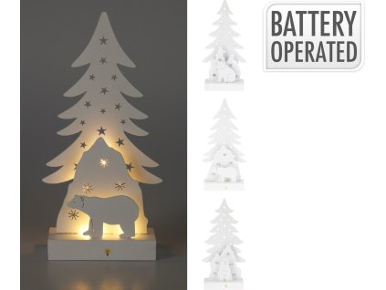 dekorace STROM S MEDVĚDEM 6LED, 34cm dřev.BÍ mix 35 23114