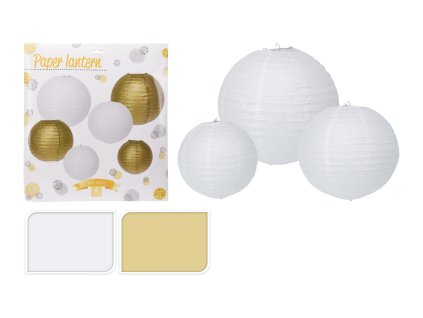 lampion PÁRTY papírový 1x30/1x25/1x20cm BÍ,ZLA (6ks)