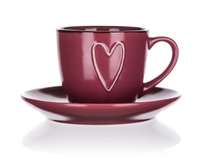 šálek + podšálek 260ml HEART keramický BORDO