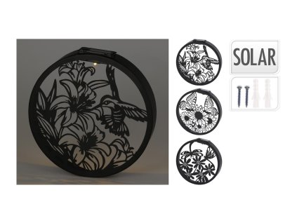 dekorace na zeď kruh.solární LED pr.25x5cm kov.ČER 35 23658