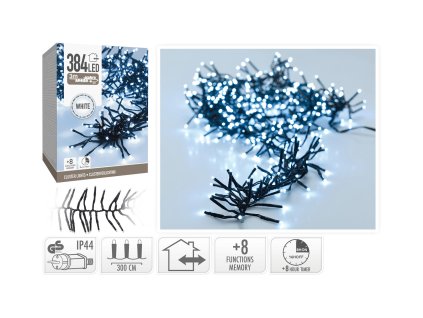 osvětlení vánoční  3m 384LED studená BÍ 8 funkcí s časovačem 35 23800