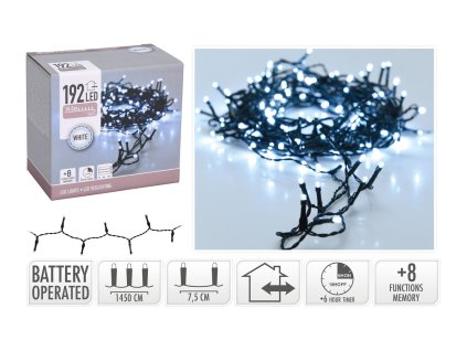osvětlení vánoční 14,5m 192LED studená BÍ 8funkcí s časovačem 35 23808