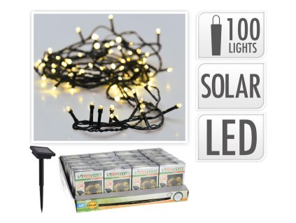 osvětlení vánoční solární  2m 100LED teplá BÍ, drát 35 23826