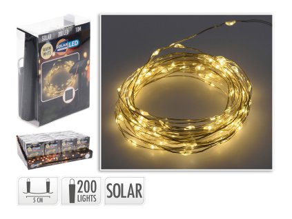 osvětlení vánoční solární 10m 200LED teplá BÍ, drát 35 23827