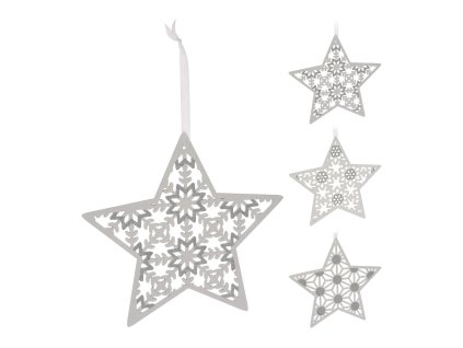 dekorace HVĚZDA 30cm závěsná dřev.BÍ mix 35 23829