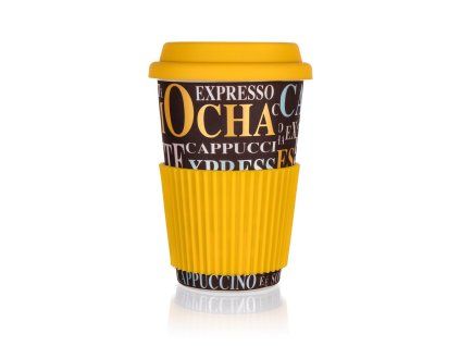 hrnek 400ml GO COFFEE silikon.víčko, keramický