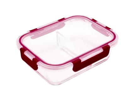 dóza LORA obdél. dělená 0,95l 20,5x15,5x7cm skl.+PP víčko TRA/BORD