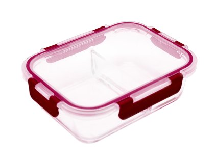 dóza LORA obdél. dělená 1,3l 23,5x18x7,5cm skl.+PP víčko TRA/BORDO