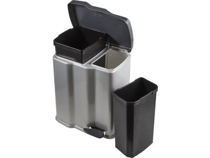 koš odp. 7l+15l DUO stříbrný, pedál, 39,5X29X43,5cm, plast