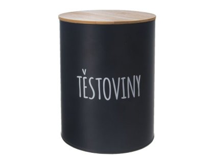 dóza plech. d13x17,5cm, TĚSTOVINY, BLACK, plech/bambus