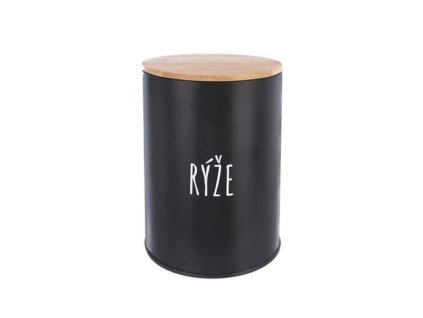 dóza plech. d11x15,5cm, RÝŽE, BLACK, plech/bambus