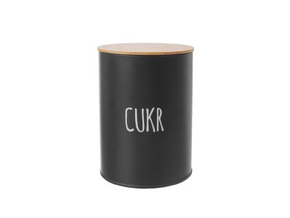 dóza plech. d11x15,5cm, CUKR, BLACK, plech/bambus