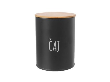 dóza plech. d 9,5x12,5cm, ČAJ, BLACK, plech/bambus