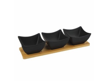 miska 0,25l, 3ks porcelán, podnos 31,5x10x7,5cm, bambus