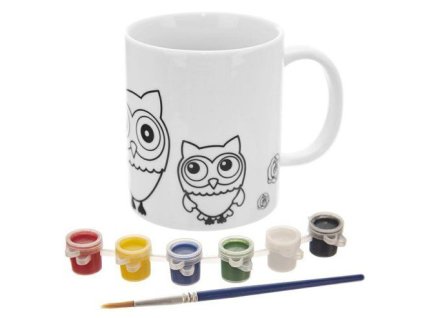 hrnek 380ml SOVA porcelán, barvy a štětec k dekorování