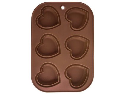 forma na 6ks MUFFINY SRDCE 7,5cm, 30x20,5x2,5cm, hnědá, silikon