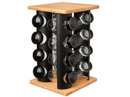 kořenka 16ks (80ml) sklo/plast BLACK otoč.stojan dřevo/kov