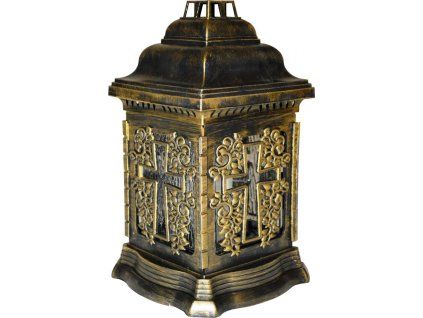 svíčka LAMPA hřbit.100g, LA207-ZLATÝ KŘÍŽ 26cm, sklo/plast