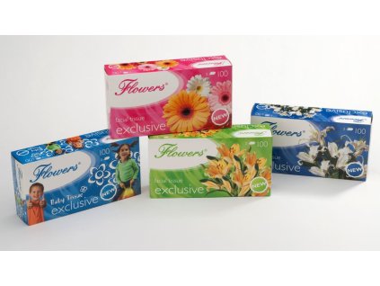kapesníky kosmet.2vr.,100ks, Flowers,krabička,4dekory