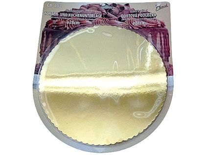 podložka d28cm+5 pap.krajek, zlatá metalická dortová