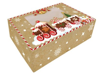 krabička na cukroví, VLÁČEK 25x15x7cm, okénko, papír