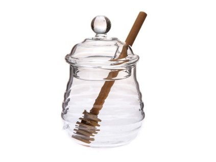 dóza 250ml, d6,5x 8,2cm, na med, naběračka, sklo