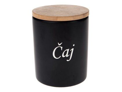 dóza 0,64l, d10x13cm, ČAJ, BLACK, keramika/bambus