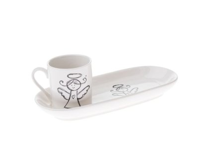 hrnek  90ml ANDĚL s podtáckem 7x21,6cm, snídaň.set, porcelán