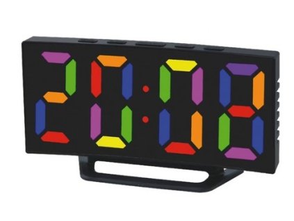 hodiny dig., budík, teploměr B-5189, LED 17x7,2x 4,5cm, měn.barva