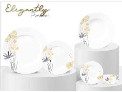 soupr.18díl.jídelní ŽLUTOŠEDÉ květy, porcelán