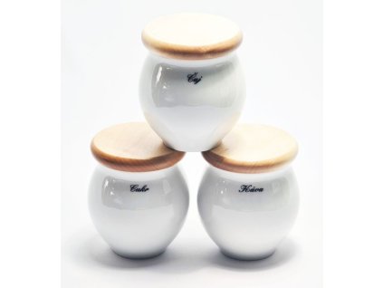 dóza BAŇÁK-NÁPISY různé, dř.víčko, čes.porcelán