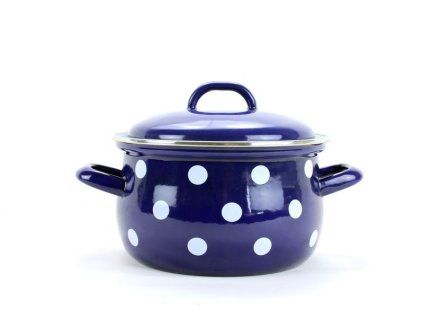 hrnec+PO d24 modrý, BÍLÝ PUNTÍK 6,1l, smalt