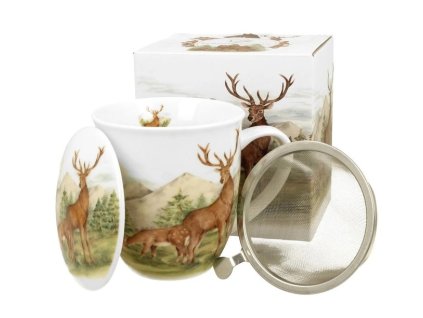 hrnek 400ml JELEN+víčko+sítko NR, porcelán, DB